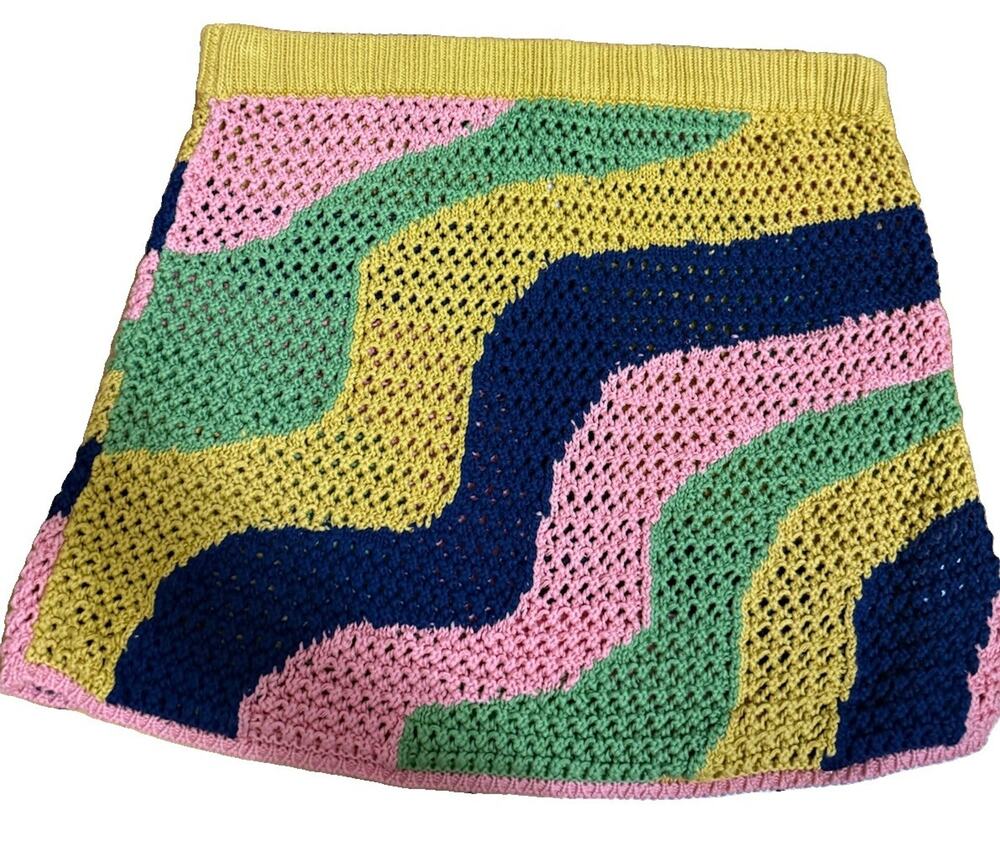 FREE PEOPLE Women’s Multicolor Cotton Knit Crochet Abstract Mini Skirt XS